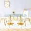 Ensembles de table de salle à manger spacieux en verre trempé de 71 pouces avec pieds en acier doré, design moderne pour la maison