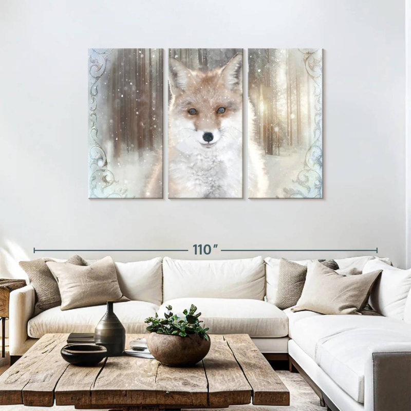 Renard d'hiver enchanté, H 48 po x l 74 po