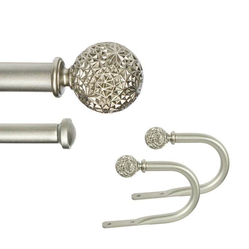 Adjustable Overall Width x 1" Diameter Double Curtain Rod with Holdbacks, Pewter, 84" - 120"