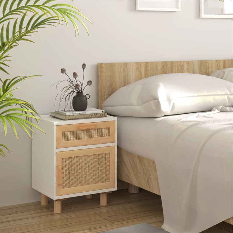 Blethyn 40cm W Solid + Manufactured Wood Bedside Table, White, Right, Individual
