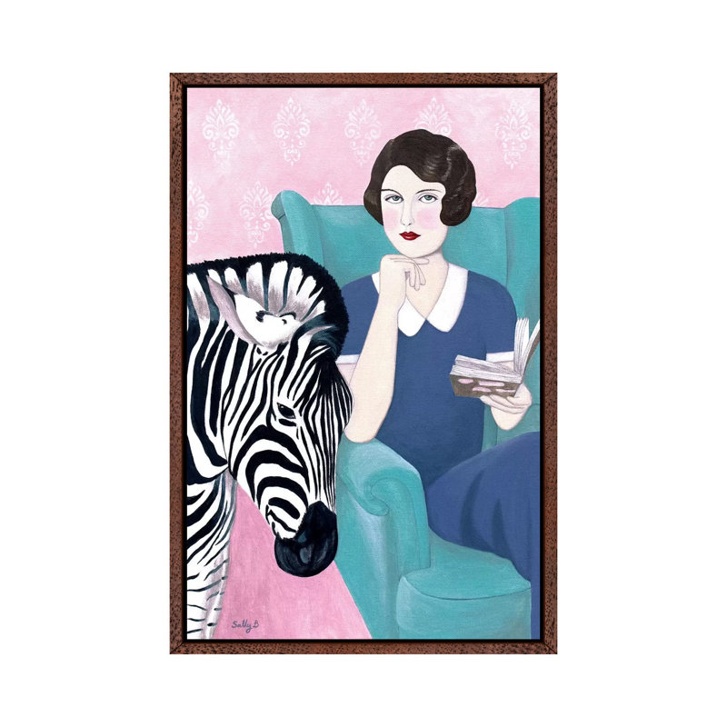 Woman And Zebra by Sally B - Gallery-Wrapped Canvas Giclée on Canvas, Classic Wood Framed, 66.04 cm H x 45.72 cm W