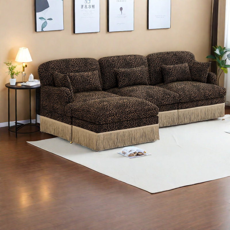 Canapés modernes, forme en L chenille l 100 po, repose-pieds mobile pour la maison