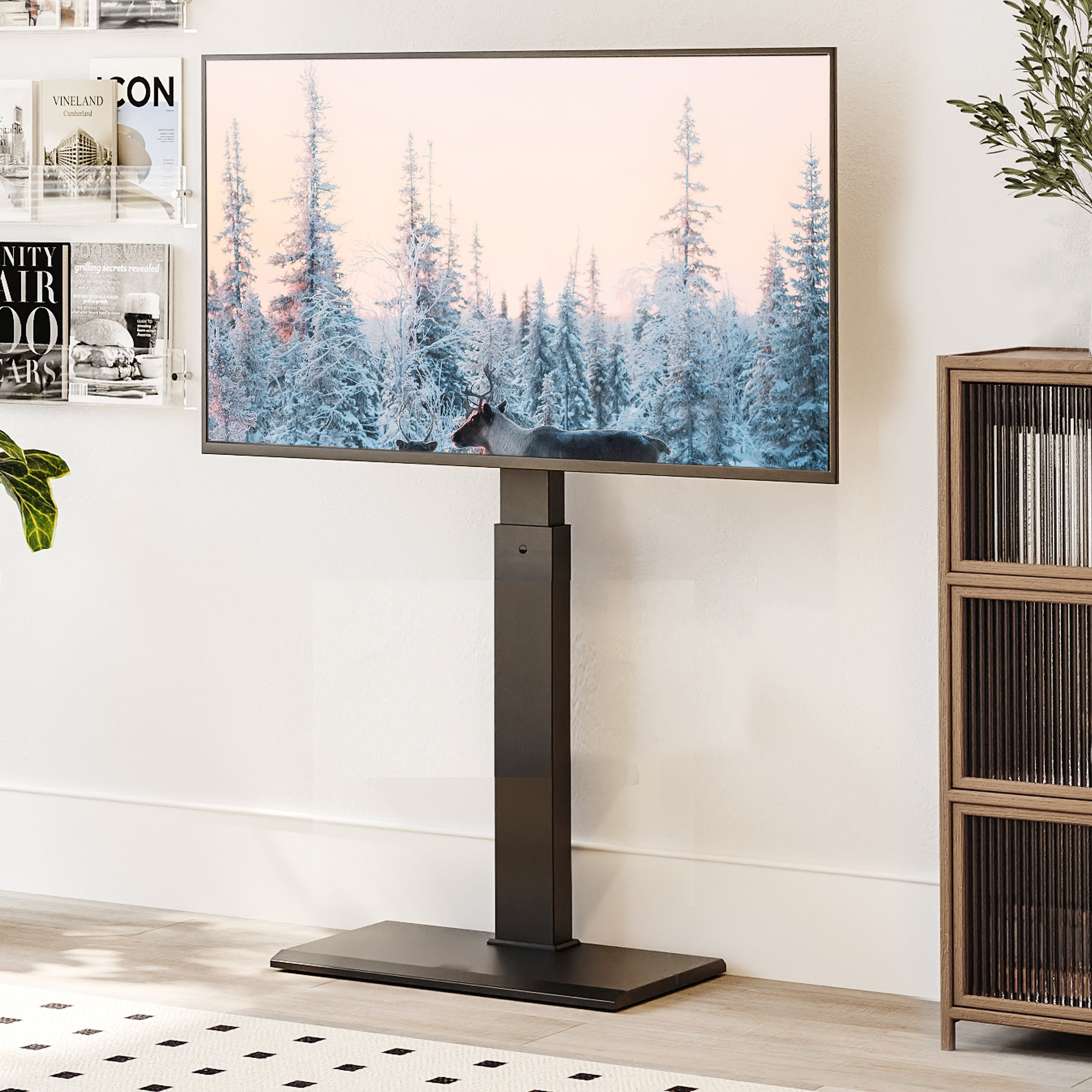 Fitueyes FITUEYES Modern Universal Floor TV Stand With Iron Base Up To