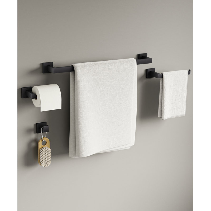 Axis 5 -Piece Decorative Bathroom Hardware Set Towel Bar, TP Holder, Robe Hook Included, Matte Black