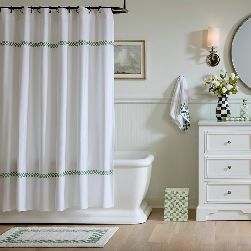 Signature Collection Black Check Shower Curtain, Sage Checkered