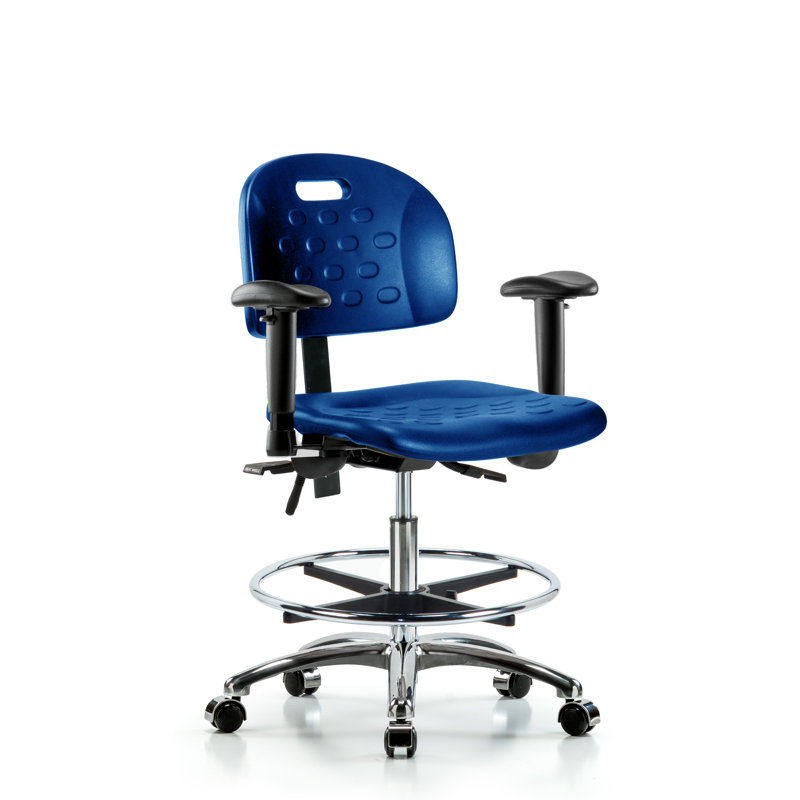 Chaise de travail ergonomique en polyuréthane, Réglable, Argent, Roulettes