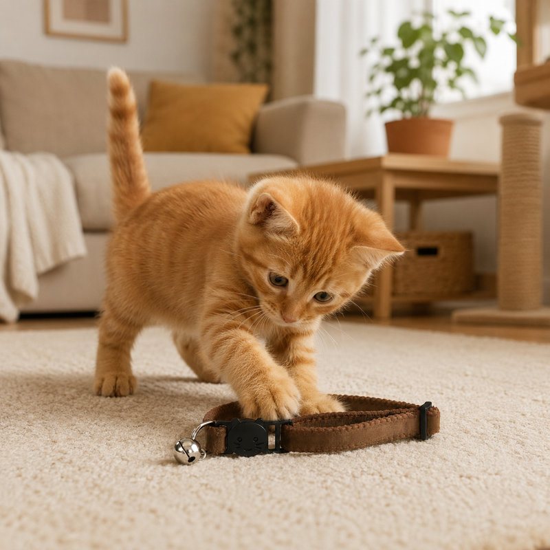 Collier pour chat en suède avec cloche Breakaway, 6.3" W x 9.84" D