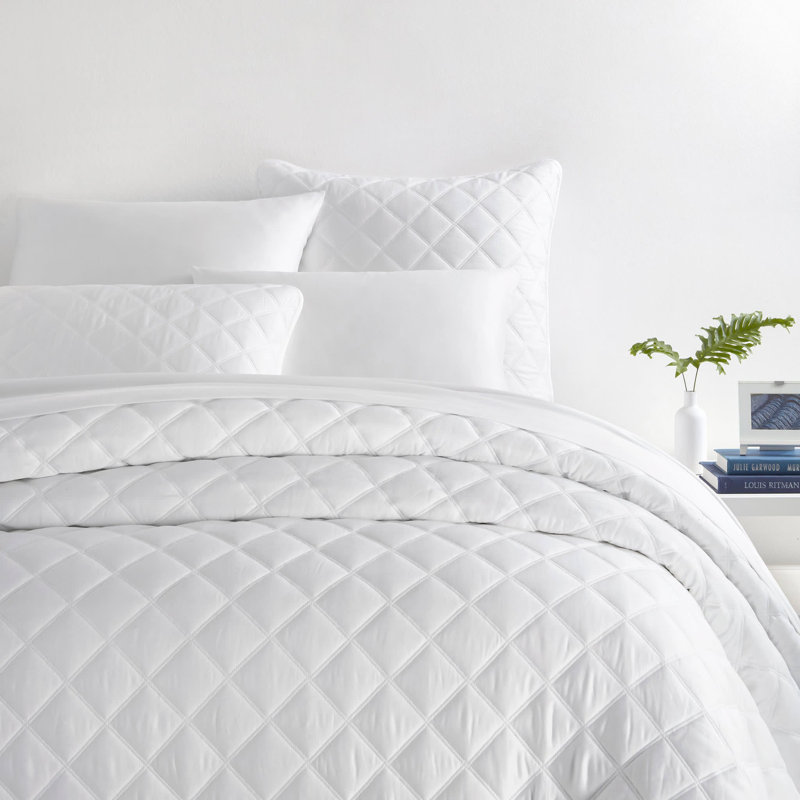 Quilted Silken Solid Coverlet, King Coverlet, White