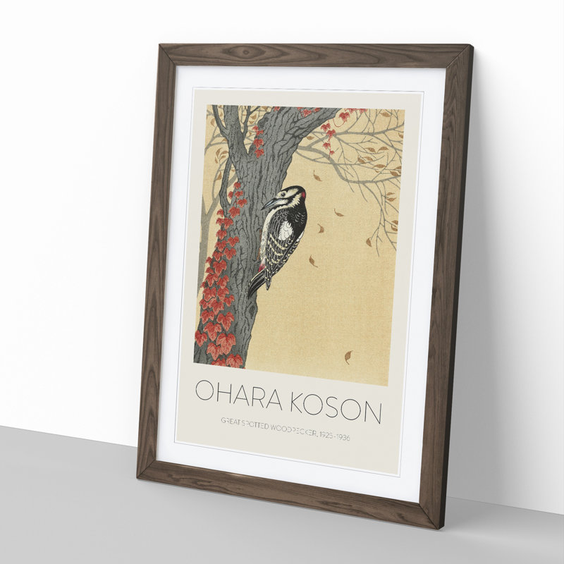 Great Spotted Woodpecker by Ohara Koson - Single Picture Frame Print, 48cm H x 36cm W x 2cm D, Walnut Framed