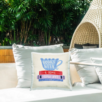 Books Tea Time For Me Outdoor Printed Pillow, design by Becky Thorns
