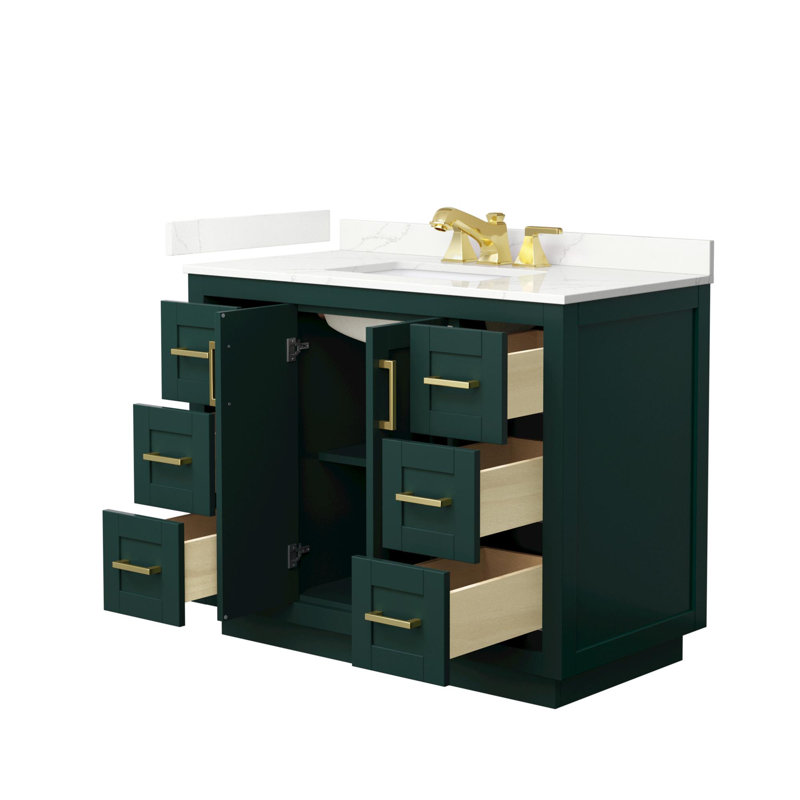 Miranda 42" Freestanding Single Bathroom Vanity with Quartz Top, Giotto Quartz, Green, Brushed Gold