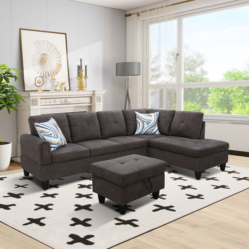 Canapé modulaire rembourré réversible avec repose-pieds, Dark Brown, Orienté à droite