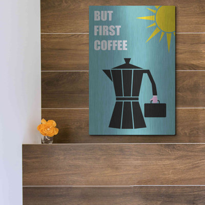 «But First Coffee» par Cesare Bellassai, art mural en métal