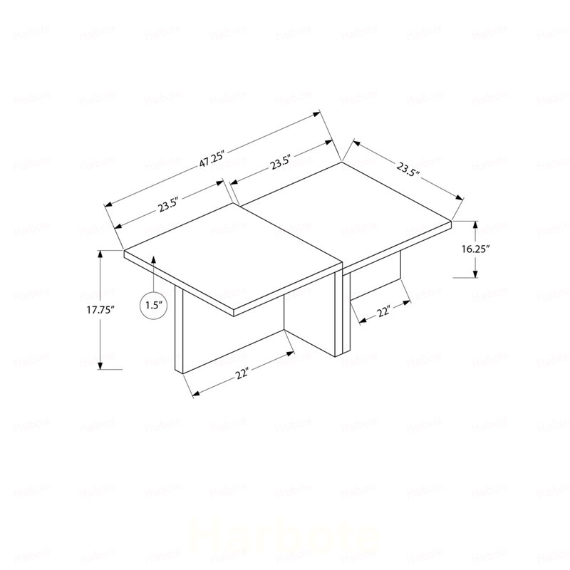 Table basse, l 48 po, rectangulaire, 2 niveaux, salon, stratifié travertin