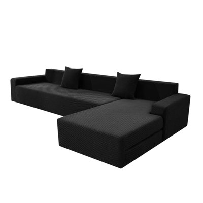 Housse pour canapé modulaire en jacquard extensible - Protecteur de canapé en L 2 pièces noir