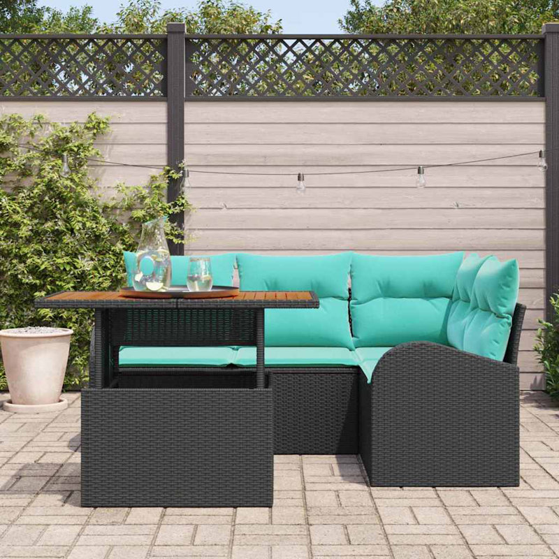  Ensemble de canapé de jardin avec coussin manuel 5 pièces noir et bleu