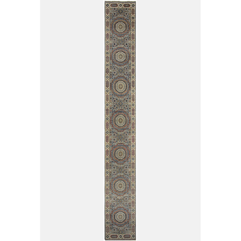 New Indian Mamluk Runner Wool On Cotton 2Ft7inx19ft4in Slate