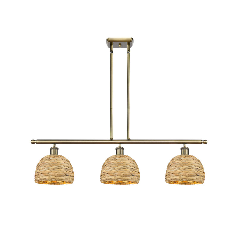 Luminaire suspendu pour îlot de jardin 12 po 3 lumières Tsang, H 45,25 po x l 36 po x P 36 po, Laiton antique