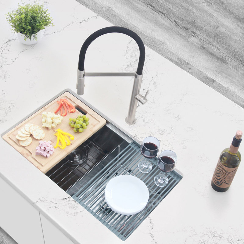 STYLISH 32 inch Workstation Double Bowl Undermount 16G Kitchen Sink with Built in Accessories, Stainless Steel