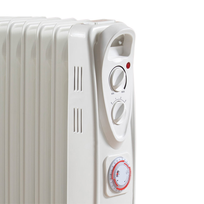 Daewoo 1500W Oil Filled Radiator 7 Fin Portable Heater With Timer 3 Heat Settings White