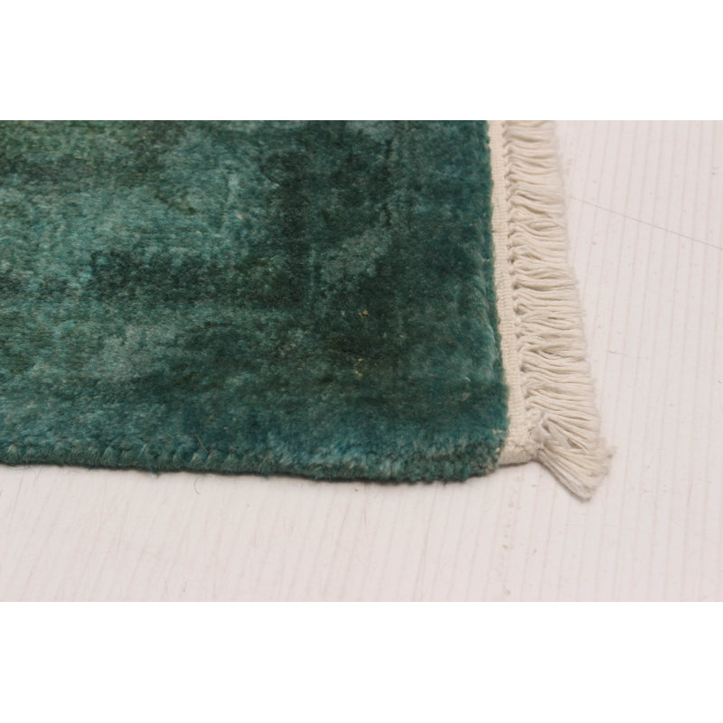 Tapis cyan en laine noué à la main de conception unique 6 pi 1 po x 8 pi 11 po