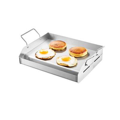 Plaque de cuisson plate 17 x 13 po, acier inoxydable, universelle pour barbecue - Structure chauffante jusqu'à 500 degrés, poignées amovibles, bac à graisse, évents creux, plaque de cuisson en acier inoxydable 500 pour la cuisson de plusieurs plats.