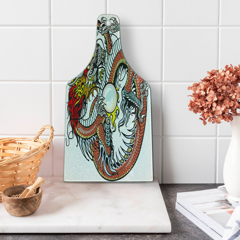 Multicolor Dragon Tempered Glass Cutting and Serving Board