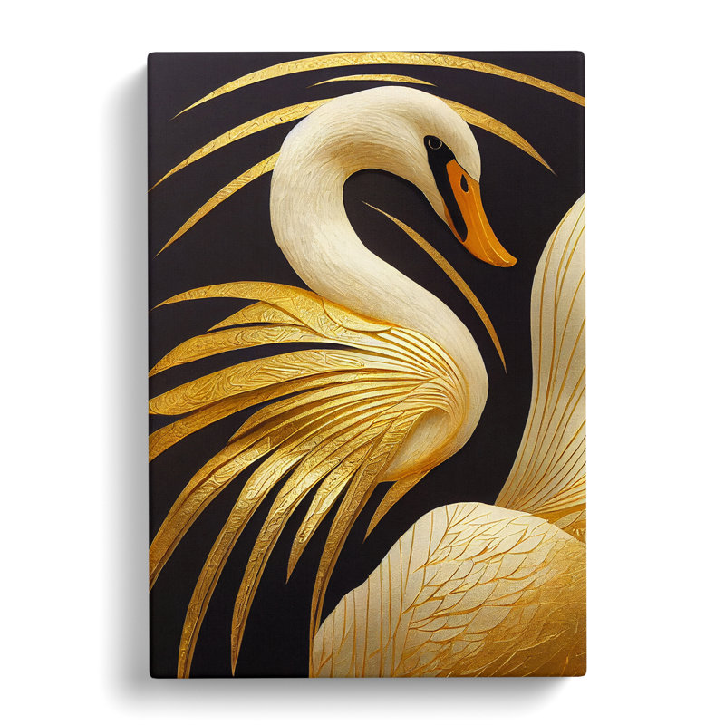 Swan Gold Leaf - Wrapped Canvas, 60cm H x 40cm W x 3cm D