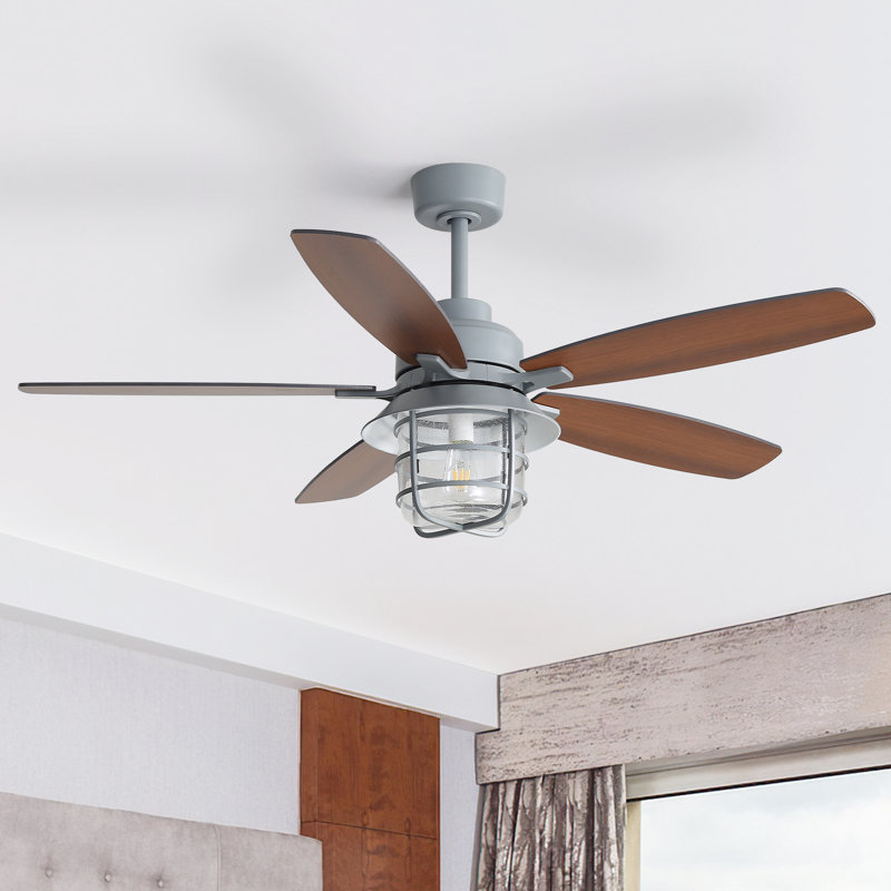 Ventilateur de plafond gris ciment 52 pouces avec lumière E26, abat-jour en verre, 5 pales en contreplaqué, moteur à courant continu silencieux, 6 vitesses de vent