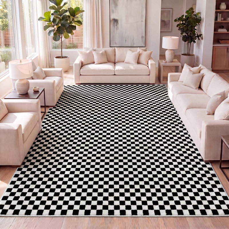 Tapis noir / blanc Finn High-Low, Rectangle 7 pi 9 po x 10 pi