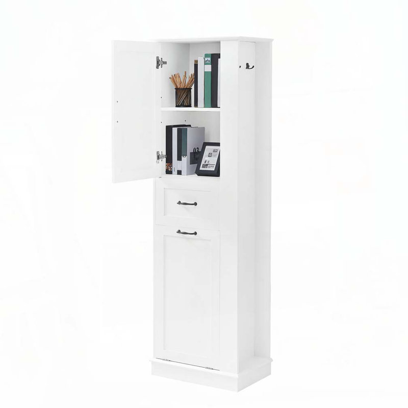 Armoire de rangement pour salle de bain avec compartiment inclinable, tablettes réglables, Blanc