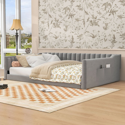 Murdoch Velvet Upholstered Daybed with Side Storage Pocket