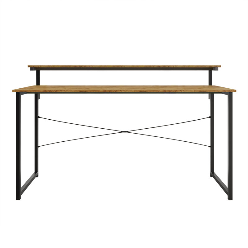 Metal Writing Desk With Shelf, Light Oak, 35.63" H x 55.12" W x 19.68" D