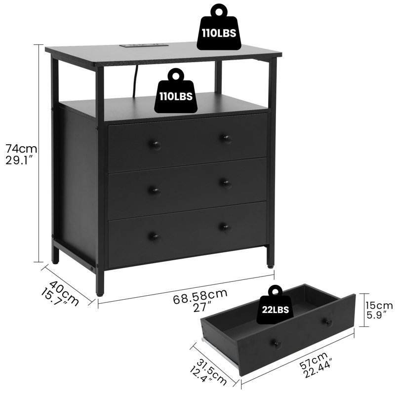 Table de chevet Jhadiel, Noir / Noir