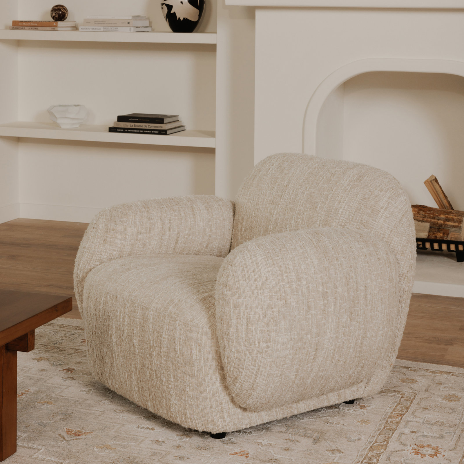 Mikah Lounge Chair, Off White Boucle