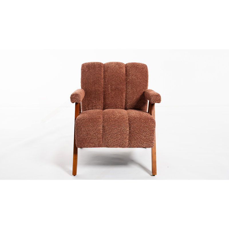 Mid-Century Modern Accent Chair, Cloud-Shaped Lounge Armchair With Solid Wood Frame, Chenille Fabric Lounge Chair For Living Room, Bedroom, Balcony-Rust Red