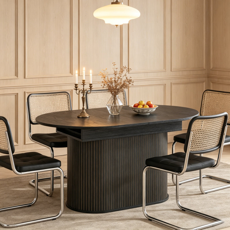 55.11–70.86-Inch Extendable Dining Table With Black Striped Legs — A Versatile Design Suitable For Both Kitchen And Living Room