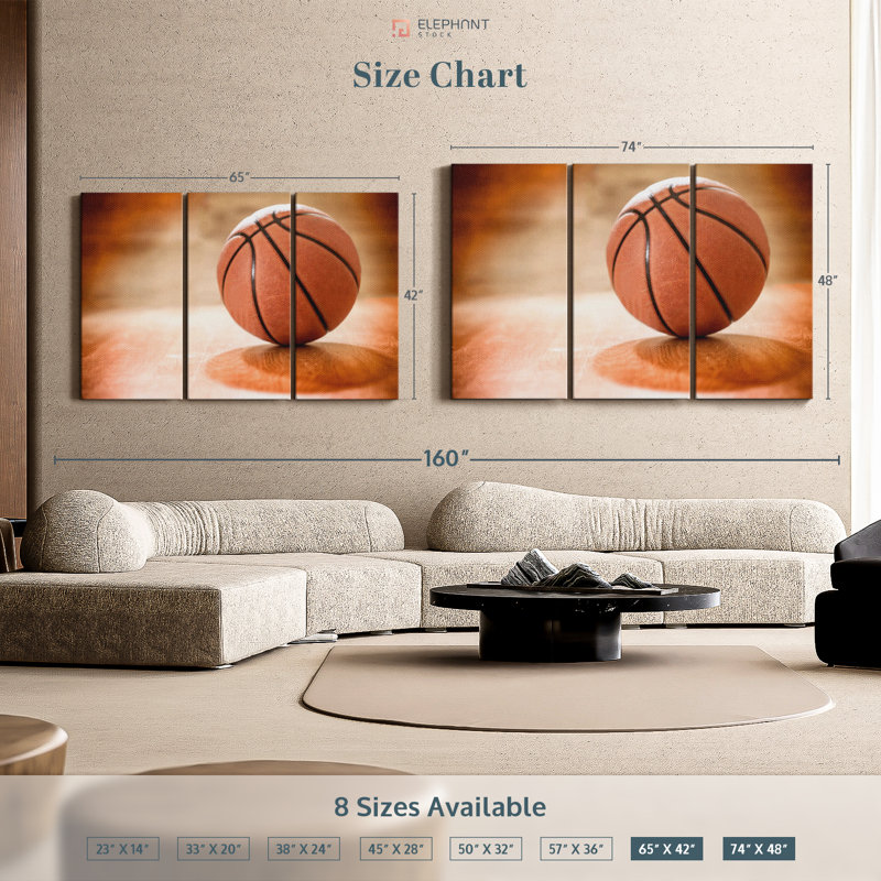 «Orange Basketball», 3 pièces, H 48 po x l 74 po x P 1,25 po