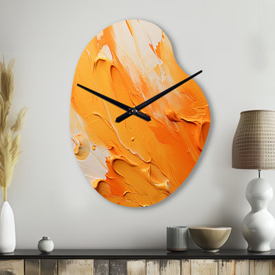 Tangerine Tango I - Asymmetrical Landscapes Metal Clock, Yellow Wall Clock Print