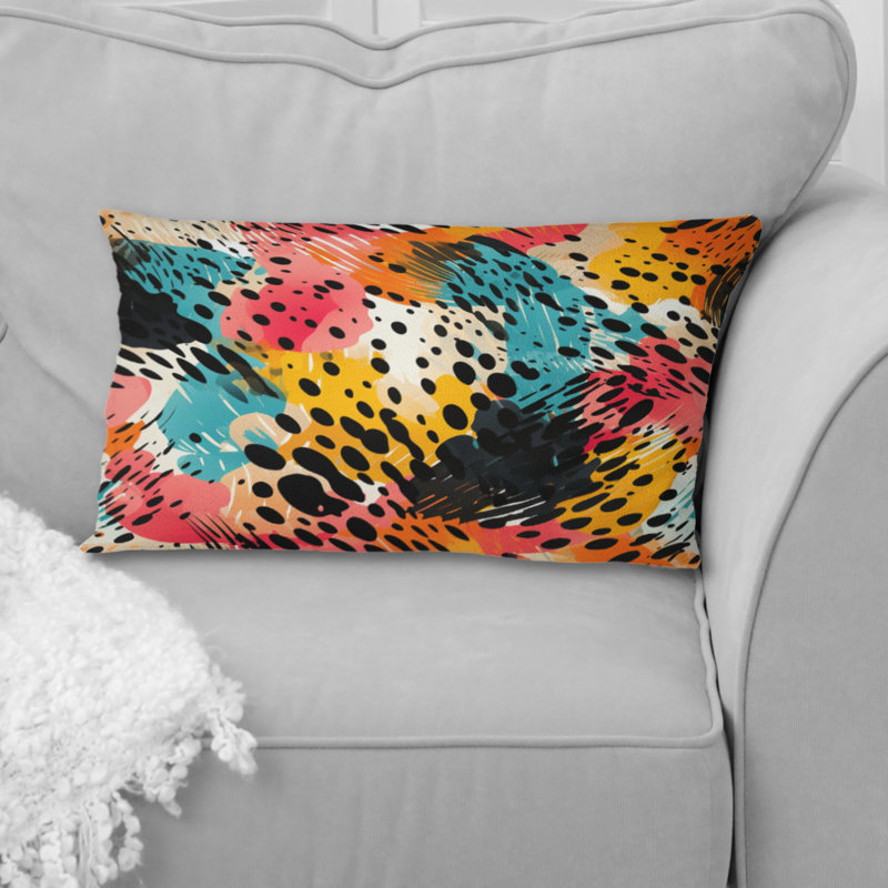 Coussin décoratif à motif de jungle colorée au néon coloré - Abstrait corail multicolore abstrait