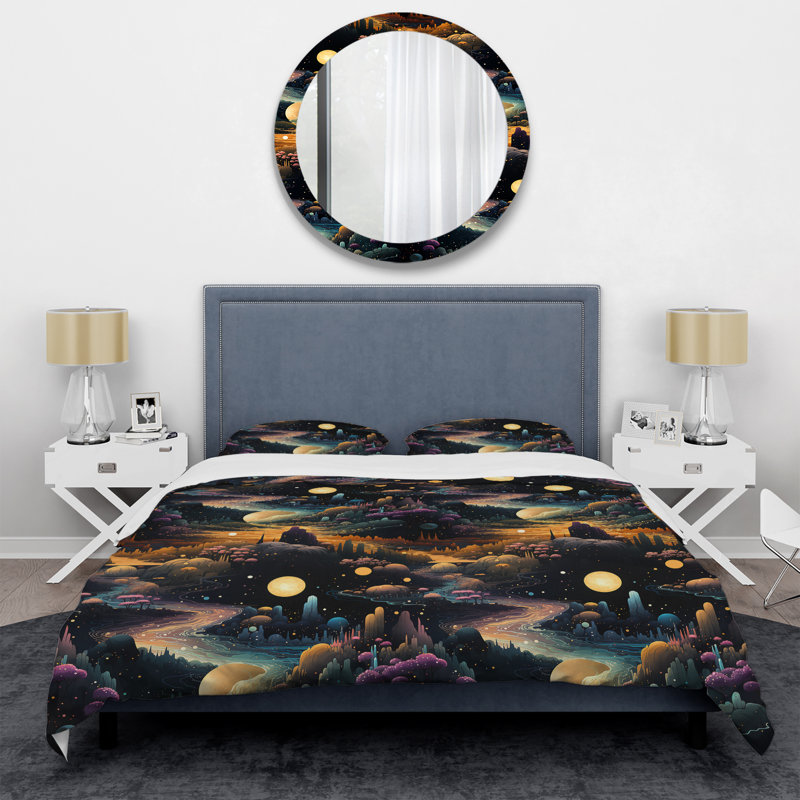 Ensemble de housse de couette Landscape In Space Pattern, Housse de couette simple + 1 taie décorative stan