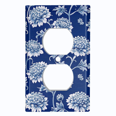 Metal Light Switch Plate Cover; US Standard Size 1 Gang Duplex - Printed Image of Floral Porcelain Motif Design
