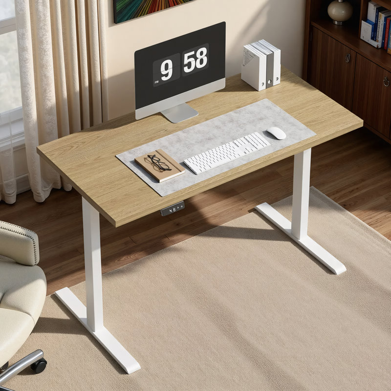 Adonia 47"Home Office Electric Adjustable Height Standing Desk With Multiple Functions, Light Walnut/White