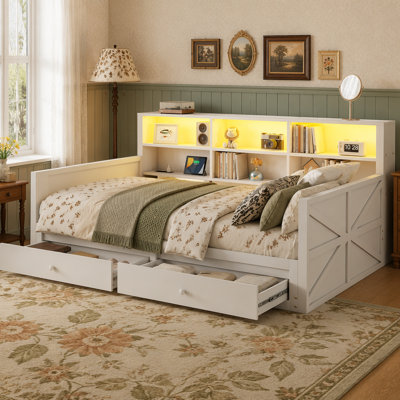 Extendable Daybed with Storage, Daybed with Charging Station and LED Light