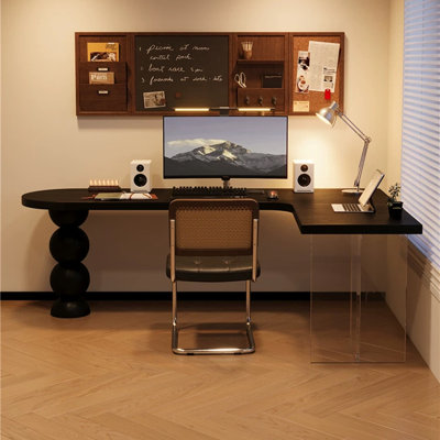 Black Clear L-Shaped Solid Wood Acrylic Desk