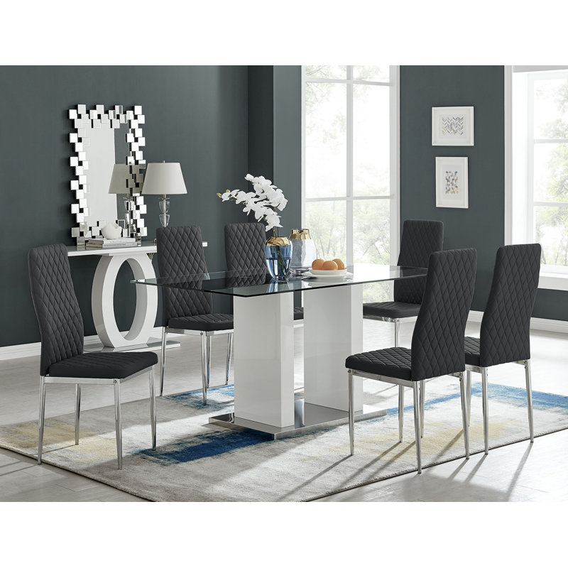 Chowchilla Dining Set with 6 Chairs, Black