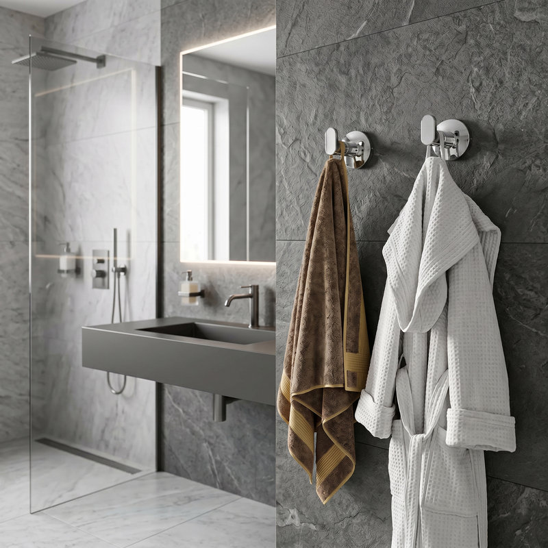 Crochet minimaliste pour serviettes de salle de bain, crochet mural simple en acier inoxydable pour robes de chambre, serviettes, vestes et sacs, chrome