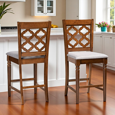 Wave Counter Stool Set with Gray Fabric and Walnut Brown Finish, 42.26'' H X 18.42'' W X 20.48'' D