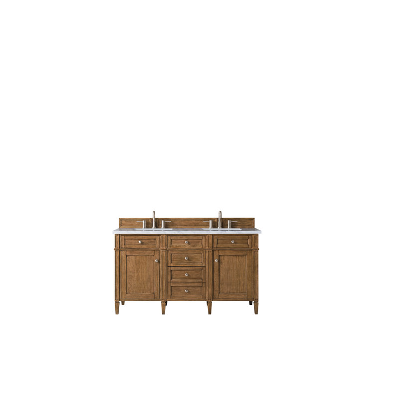 Brittany 60'' W Double Vanity, Carrara White, Saddle Brown, 8" Widespread