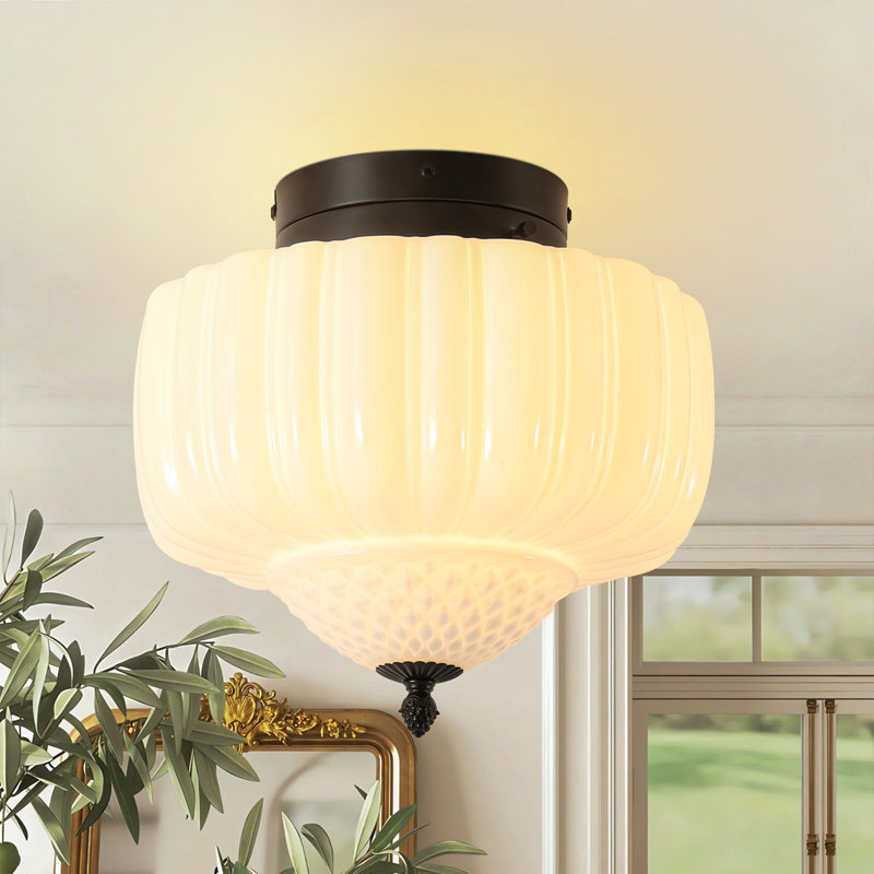 Glint 1 - Light Opal Glass Semi Flush Mount Ceiling Light for Hallway